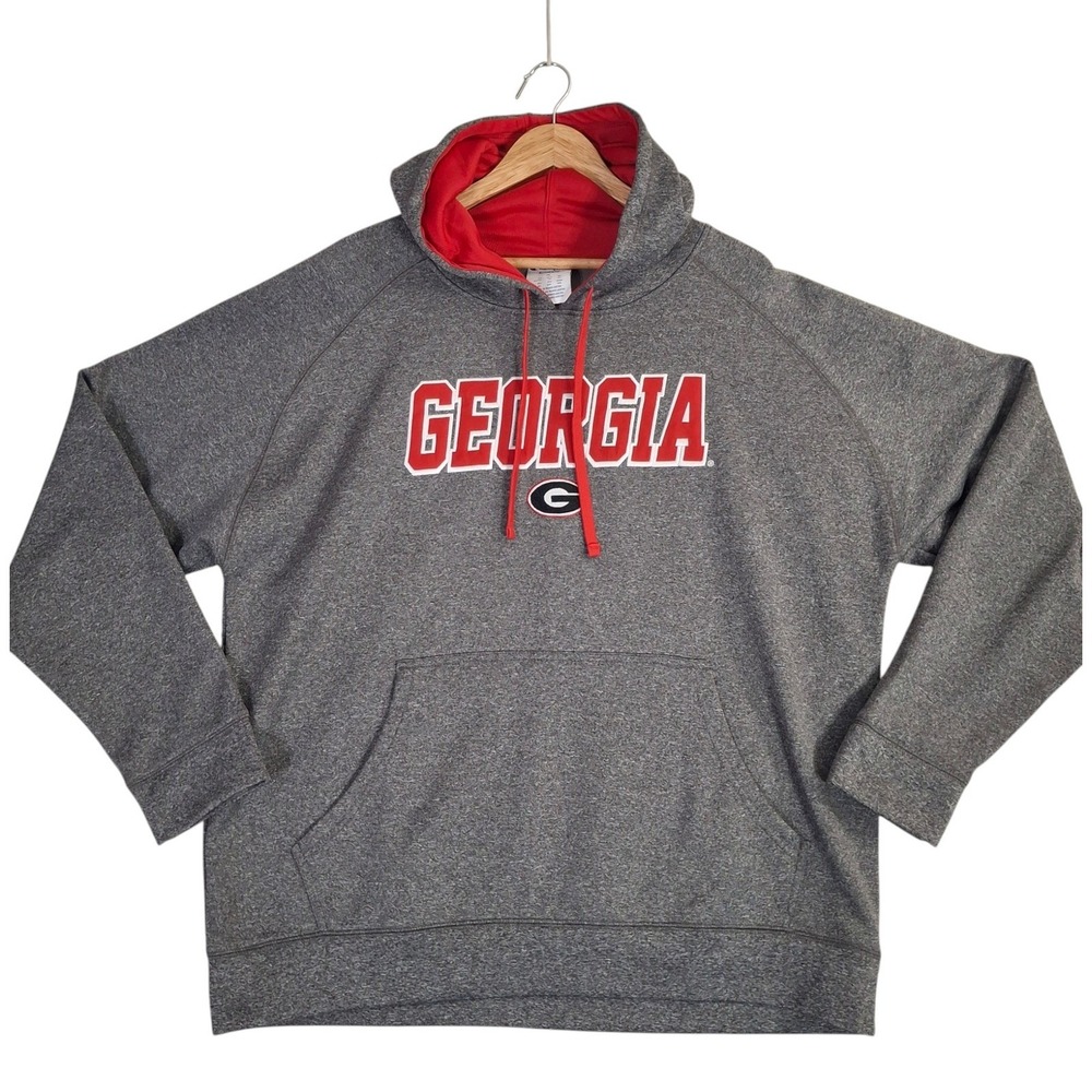Champion Georgia Bulldogs Hoodie Mens XL Gray Red Pullover Sweatshirt